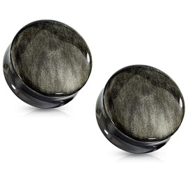 Pierced Owl Natural Golden Obsidian Stone Convex Double Flared Saddle Plug Gauges, Sold as a Pair (10mm (00GA))