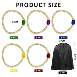 10pcs Ring Throwing Rope with 1pc Black Double Drawstring Bag, Kids Throwing Games, Round Toss Toys, Outdoor Toys, for Birthday Party, Family Gathering, Indoor and Outdoor Games
