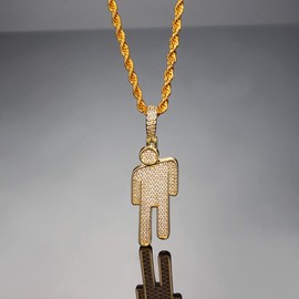 AOLIAY 1PC Stylish Villain Necklace, Stainless Steel Bowed Head Pendant Zircon Hip Hop Necklace Couple Pendant Necklace (golden)