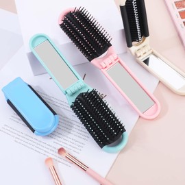 4 Pieces Travel Hair Brush, Plastic Hair Massage Comb with Small Mirror Folding Pocket HairBrush Foldable Compact Colorful Mini HairBrush Set Portable Brush Styling Tools for Women