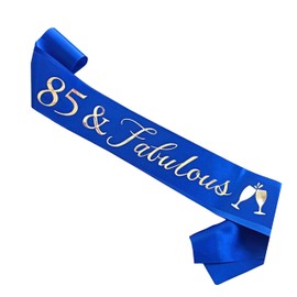 Elegemma 85th Birthday Sash, Blue & Silver, 85 Birthday Decorations, Party Accessory for Women & Men