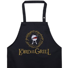 EXPRESS-STICKEREI LORD OF GRILL Bib Apron with Slogan for Men - Adjustable Barbecue Apron with Pocket to hold Utensils, Beer, Recipes | Gift Apron for LOTR Fans, Grill Lovers, Meat Lovers