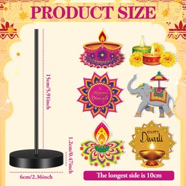 Wonderjune 6 Pcs Happy Diwali Wooden Table Topper Tall Standing Diwali Wood Table Decoration Happy Diwali Wooden Sign Porch Tabletop Decor Detachable Centerpiece Party Supplies (Multicolor,India)