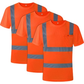 JKSafety 3 Pack Hi-Vis Reflective Safety Apparel | Daily Work T-Shirt Orange Color with Sewed Retro-Reflective Strips | ANSI Compliance (77-3P-Orange, XL)