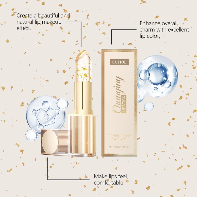 Transferproof Color Changing Lipstick,Gold Crystal Ph Lipstick Color Changing,Deep Nourishment,Long