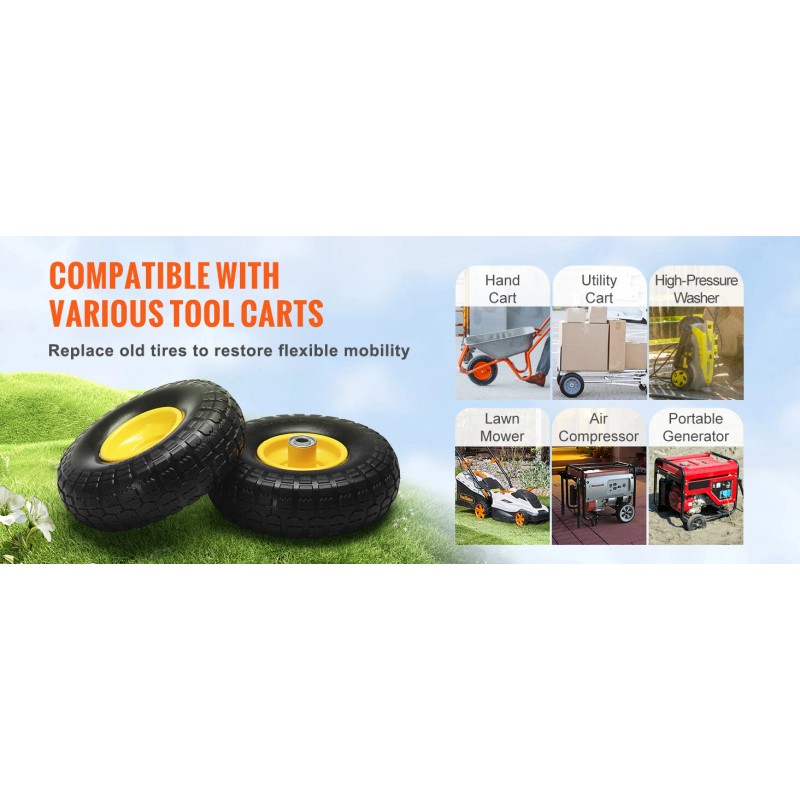 Vevor 10" Flat Free Tire Wheel 2 Pack Solid PU