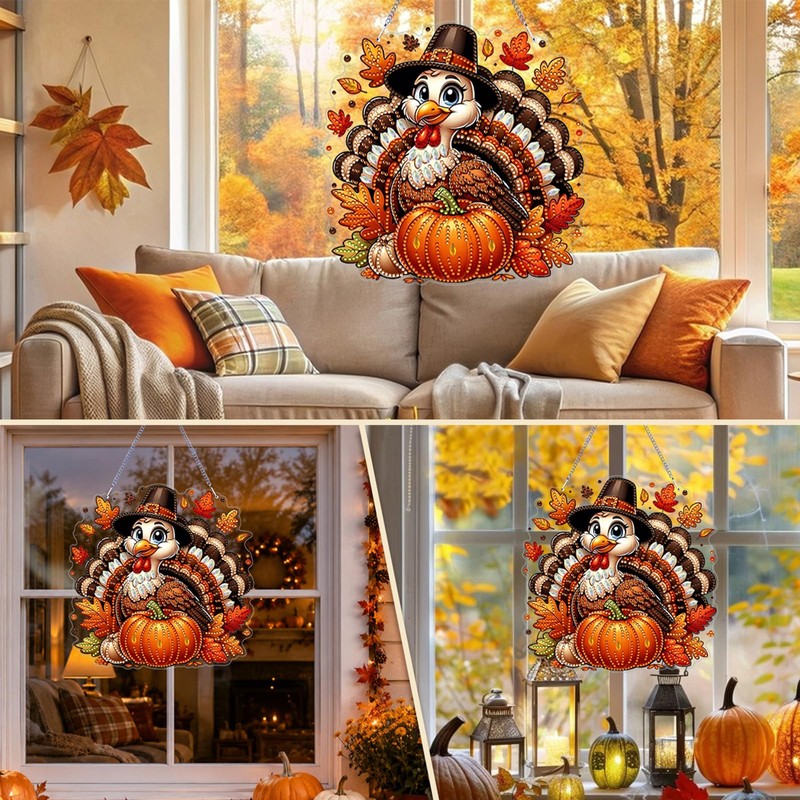 Thanksgiving Hanging Diamond Art Kits for Adults,Acrylic Window Decor