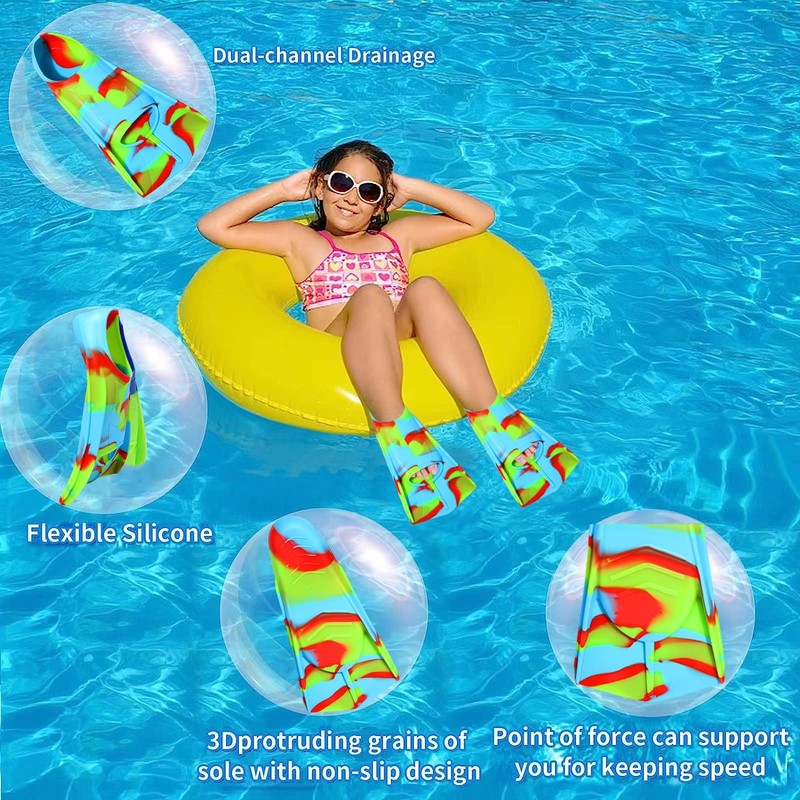 Fanwill Kids Swim Fins,Short Comfortable Flippers for Lap Swimming and