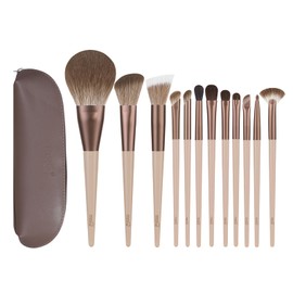 MSQ Makeup Brushes, Set of 12, Popular, Blush Brush, Eye Shadow Brush, Concealer, Soft Fiber Bristles, Easy to Carry, Compact, Mocha Makeup Brush, Makeup Brush, Soft, Dense Bristles, Good Powder