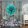 Viajar Rustic Farmhouse Shower Curtain, Teal Dahlia on Old Rustic