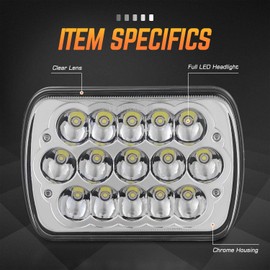 DNA MOTORING Pair H6054 7x6 5x7 LED Headlights Hi/Low Sealed Beam Light Headlamp Compatible with S10 Blazer Express Savana Wrangler Cherokee Truck Van Sedans, Chrome, HL-LED-7X6-CH