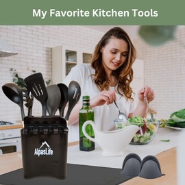 Complete Kitchen Essentials Set - Silicone & Wood Utensils, Spoon Rest, Utensils Holder, Non-Stick Baking Mats & Grilling Mats, Mini Oven Mitts, Combo Cutting Board & Dish Drying Pad