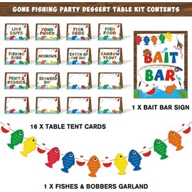 Yaaaaasss! Gone Fishing Bait Bar Bobber Dessert Food Buffet Decoration-Fishing Banner Food Labels The Big One Dessert Table Birthday Party Favor Ideas Supplies Set of 18