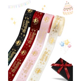 Pineraap 4 Rolls 20 Yards Happy Birthday Ribbon, 0.75 Inch Birthday Ribbon for Flower Bouquet, Gift Wrapping, Birthday Party Decoration