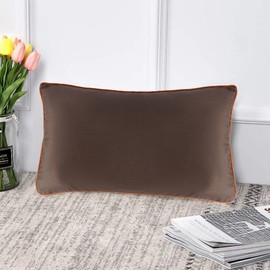 Namaste Trends Velvet Decorative Pillow Cushion Covers Pack of 2 for Couch (2, Coffee Base & Rust Piping, 12 x 20 inches)