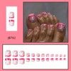 Pink Flower Press on Toenails French Tip Short Square Fake