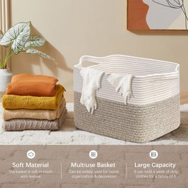 OXNSHEJW Storage Basket, Woven Storage Basket for Living Room, Cotton Rope Storage Basket for Living Room, Large Toy Storage Baskets with Handles for Shelves, Bathroom, Bedroom, Books, Brown