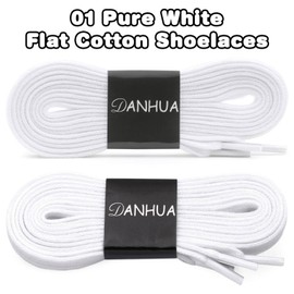 DANHUA Flat Cotton Shoelaces for Sneakers: 2 Pair 39Inch White Solid Athletic Shoe Laces