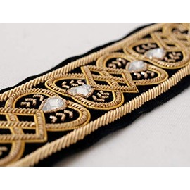 Gold Bullion on Black Velvet. Tudor Reproduction. Elizabethan, Hand-Beaded 1½" Trim