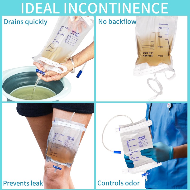 10 Pack Leg Urinary Drainage Bags with Cloth Straps, Anti-Reflux