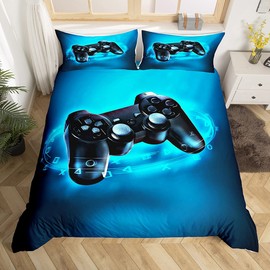 Loussiesd Gamer Duvet Cover for Boys Girls,Game Bedding Set Single,Kids Video Game Gamepad Comforter Cover Game Controller Bedspread Teens Bedroom Decor,1 Duvet Cover with 1 Pillowcase No Comforter