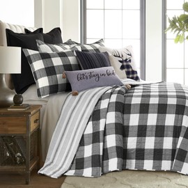 Levtex Home - Camden Bedspread Set - King (120 x 118 in.) + Two King Pillow Shams (36 x20 in.) - Buffalo Check in Black and Cream - Reversible Pattern - Cotton