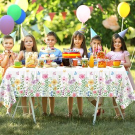 4 Pcs Spring Floral Tablecloth Blooming Flower Tablecloth Wildflower Table Cloth Butterfly Table Cover Easter Picnic Spring Party Decorations Tea Party Supplies Wild Flower Birthday Decor 86 x 51 Inch