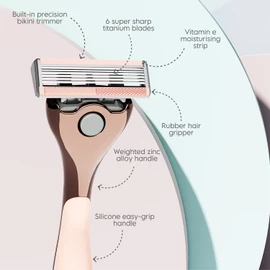 FFS Beauty Diamond-Coated Razor Blades (8 Razor Blade Pack) - For Men & Women - Designed for a Close Shave, Perfect for Sensitive Skin, Vegan, Includes Lubricating Vitamin E Strip & Precision Trimmer