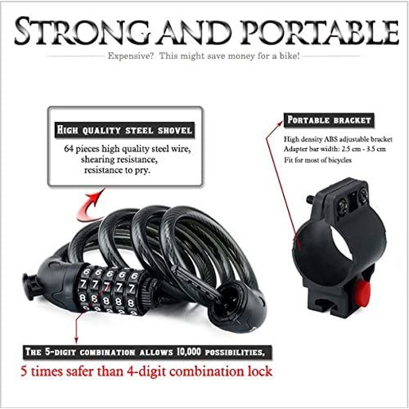 Bike Lock, GOFRIEND Bicycle Lock High Security 5 Digit Resettable