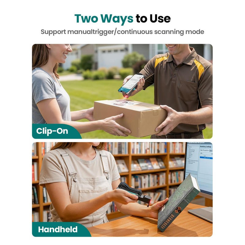 Anyeast Bluetooth Barcode Scanner 2D QR 1D Wireless Back Clip