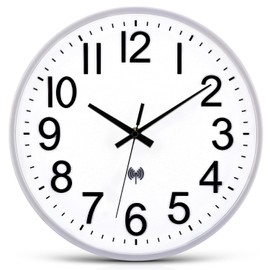 Ziprote Radio-Controlled Wall Clock, 30 cm, Silent Clock, Large, Easy to Read Clock, Modern Radio-Controlled Wall Clock, Non-Ticking for Kitchen, Bedroom, Office, Bathroom (White)