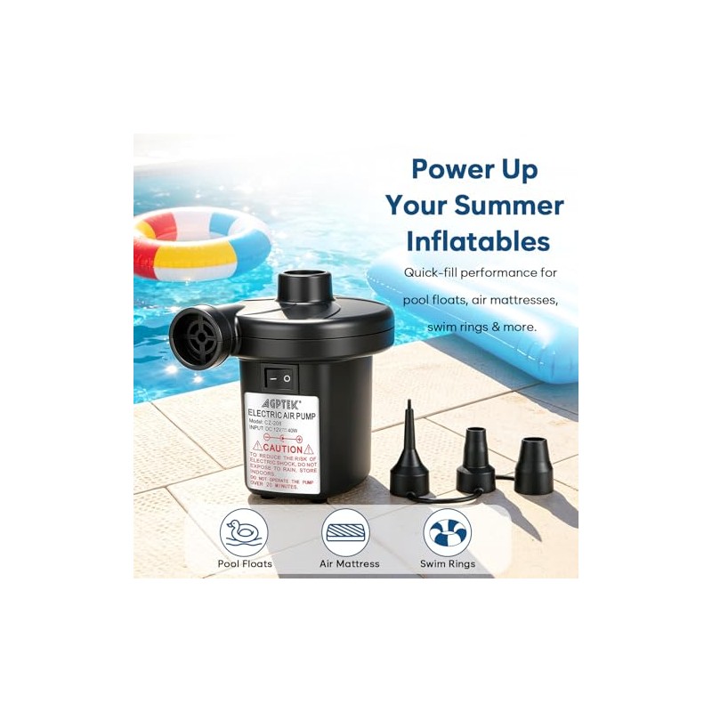 AGPTEK Powerful Electric Air Pump for Quick Inflation & Deflation
