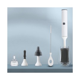 Juego de cepillos eléctricos para biberones con limpiador recargable para biberones, cepillo para polvo para chupetes, cepillo para polvo de pajita, material de silicona seguro para recién nacidos,