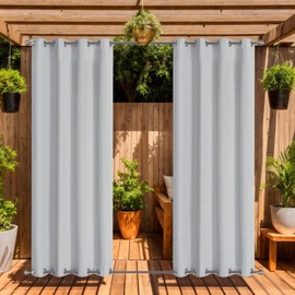LiveGo Outdoor Curtain for Garden Patio Gazebo Pergola Waterproof Windproof 2 Panels Outdoor Curtains Pergola Gazebo Curtains Heat Insulated UV Protection (Grey-White, 55x96 Inch)