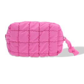 GLIDESMOOTH Makeup Bag, Quilted Cosmetic Bag, Toiletry Bag, Makeup Organizer, Travel Cosmetic Organizer, Cute Makeup Pouch for Women, Rose Red