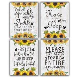 Divertido póster de pared de baño, diseño de girasol, decoración de pared de baño, decoración de baño de granja, póster de citas humorísticas, citas de baño, carteles y reglas, gran regalo para decoración de baño