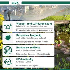 AGRI plus Universal Net for Sandpit, Pool & Pond, 2 x 2.5 m, Various Sizes, Mesh Net 0.8 x 0.8 mm, Cover Net with Eyelets, Protective Net, UV-Resistant and Water Permeable