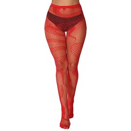 Buitifo Women's Sexy Tights Patterned Fishnet Stockings Thigh High Tights Leggings, red, M
