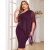 ZOMVA Plus Size One Shoulder Cape Dress Sparkly Overlay Bodycon