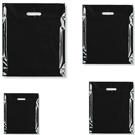 100 X BLACK PLASTIC CARRIER BAGS STRONG SHOPPING SUPERMARKET SHOP RETAIL SHOP BAG, Patch Handle Plastic Carrier Bags - Classic Take Away Bags, Restaurant Takeaway BagS (SMALL BLACK (10'' X 12''))