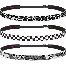 Hipsy 3-pack Women's 1980s Inspired 80s Punk 5/8" Skinny Headbands Hairbands for Women Girls & Nurses (Grey Skulls/Black Checkerboard/Grey Cheetah 3pk)
