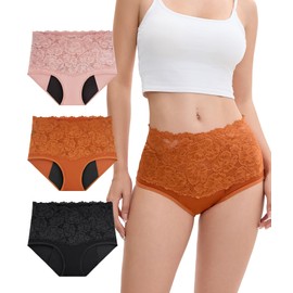 SUNCHIRI Incontinence Underwear for Women, Washable Reusable Leak-proof Period Cotton Lace Briefs For Bladder Leakage, 3 Pack (Multicolor01, Large)