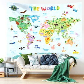 BASHOM TP-001 Animal World Tapestry Poster for Kids Educational learning Wall Hanging for Bedroom Living Room Nursery Dorm Home Decor 60''x50''(150x130cm)