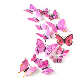 TUPARKA 36-teiliges 3D-Wandsticker, Schmetterlinge, Mädchen, Schlafzimmerzubehör, Rosa