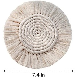 Tooteeru Handcrafted Macrame Coasters Set of 4 - Handmade Cotton Rope Woven Macrame Coaster with Decoration
