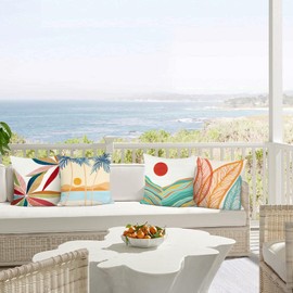 Bonhause Modern Tropical Pillow Covers 20x20 Set of 4 Leaves Palm Tree Decorative Throw Pillow Cases Soft Velvet Outdoor Pillow Covers for Patio Sofa Couch Bedroom Home Decor