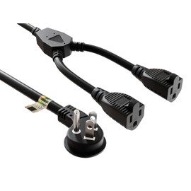CableLeader Ultra Low Profile Power Extension Cord Splitter Cable, 2 NEMA 5-15R to 1 NEMA 5-15P (16 AWG, 14 inches)