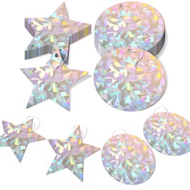 24 Pieces Gift Tags for Presents Round and Star Shaped Birthday Gift Tags, Tags for Gift Wrapping, Label, Craft Decorations, Party Treat Bags Decoration (Silver,Glitter)