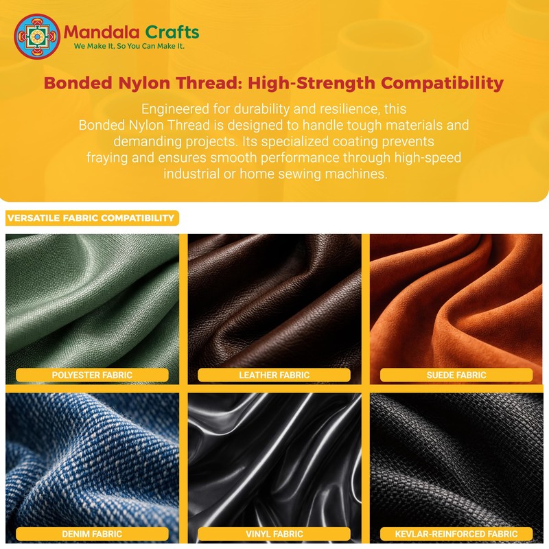 Mandala Crafts Bonded Nylon Sewing Thread, 1500 Yard Size #69