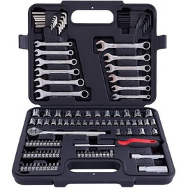 MECHMAX 121 Piece Mechanic Tool Set, 1/4 & 3/8 Inch Drive Metric & Standard Socket Wrench Kit, for General, Home, Car, Mechanics, Automotive Repair Tool Kit and as A Gift